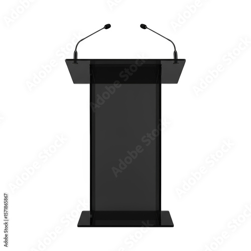 Modern Presentation Podium with Two Microphones and a Sleek Black Design for Public Speaking and Conferences