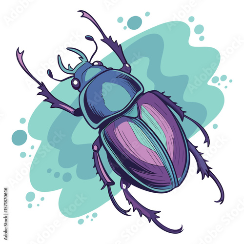 Colorful Beetle Insect Vector Illustration with Artistic Splash Background Nature Bug Drawing for Science Wildlife and Entomology Design Projects