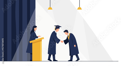 Celebrating Academic Achievement Graduation Ceremony With Handshake On Stage Illustration