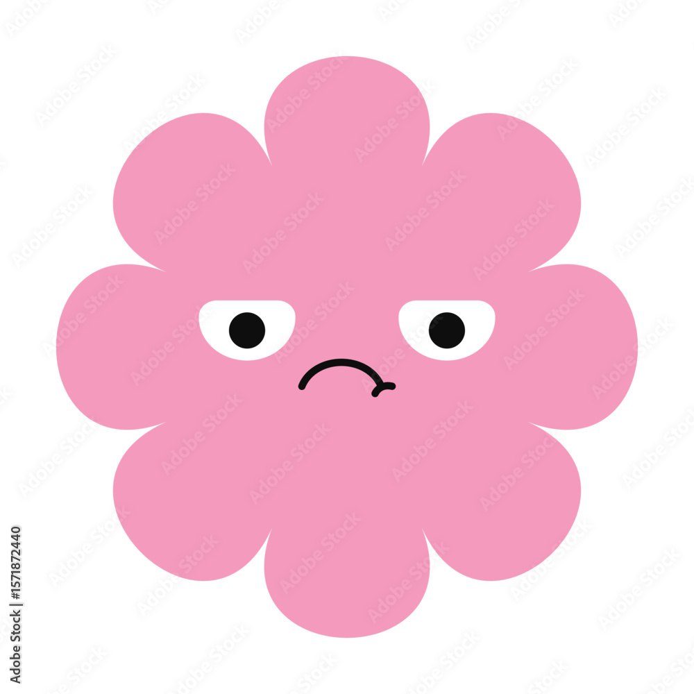 Obraz premium Emotional flower illustration with sad face and soft hues. Stylized bloom designed with expressive simplicity.