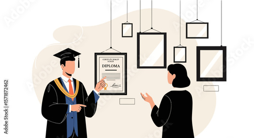 Achievement Unveiled Graduate's Display Of Success Graduation Ceremony Attended By Proud Admirer