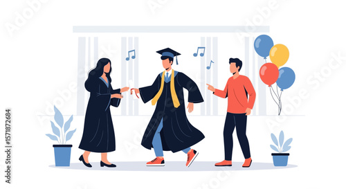 Celebrating Graduation Day Ceremony with Friends and Balloons Festive Occasion
