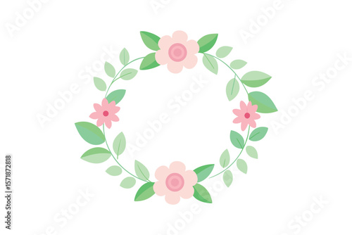 Spring Floral Frame With Soft Pastel Flowers And Leaves