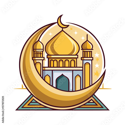 Islamic Mosque Design with Crescent Moon