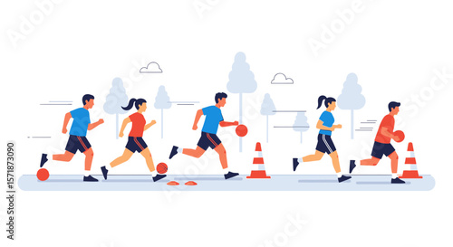 Active Individuals Engaging In Energetic Ball Drills During Outdoor Training