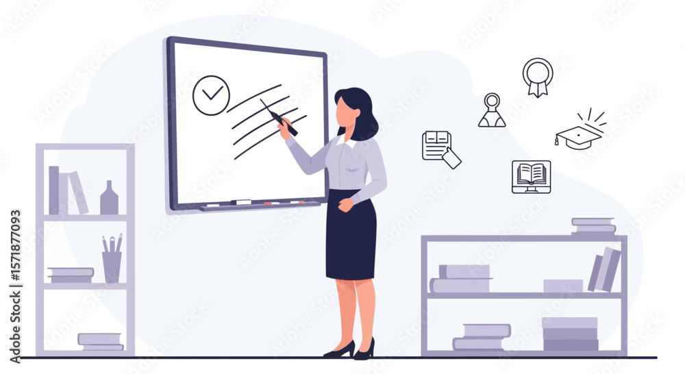 Fototapeta premium Engaging Education Presentation Of Teacher Using Modern Whiteboard In Classroom