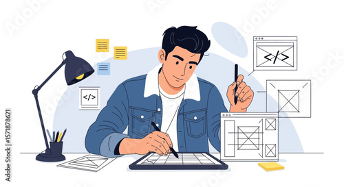 Creative Web Developer Designing User Interface on Tablet For Application Coding