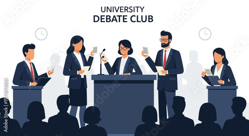 Formal University Debate Club Event With Panelists And Audience Members
