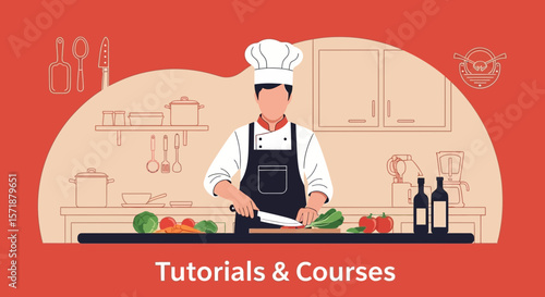 Chef In The Kitchen Prepares Delicious Food For An Online Cooking Course