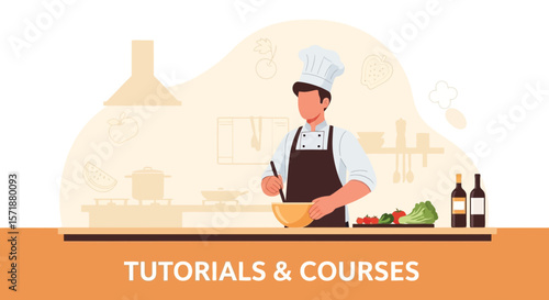 Chef Preparing Food In Kitchen For Online Cooking Tutorials And Courses