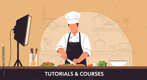 Chef Preparing Meal For Online Cooking Tutorial Content Creation