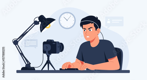 Frustrated Content Creator Struggling with Technical Difficulties During Live Streaming