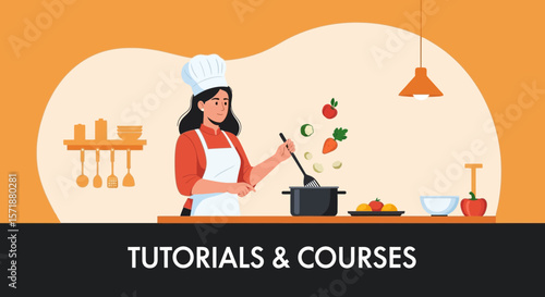 Chef Preparing Vegetarian Meal In Modern Kitchen For Online Cooking Course