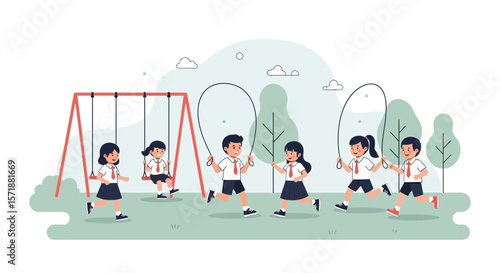 Children Playing Together At The Schoolyard During Breaktime In A Relaxed Atmosphere