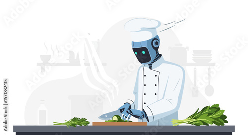 Futuristic Kitchen Robot Preparing Healthy Meal Culinary Innovation And Automation