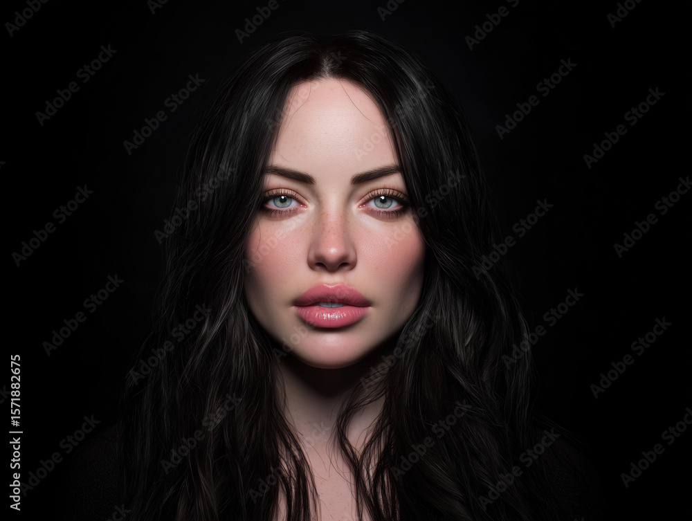 custom made wallpaper toronto digitalPortrait of a beautiful young woman with long dark hair on black background