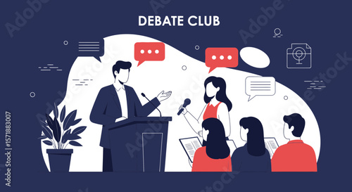 Engaging Speech At Debate Club Meeting Illustration For Academic Conference