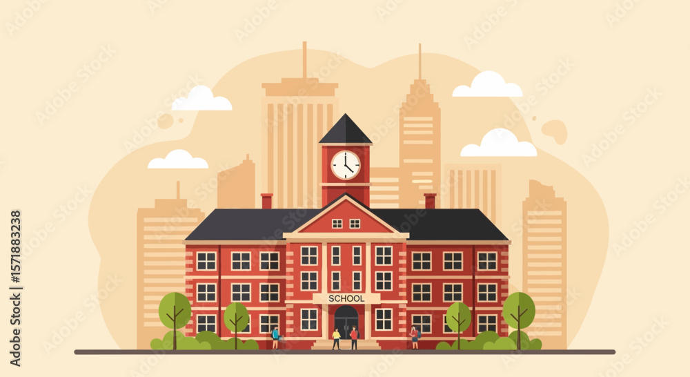 Naklejka premium Classic School Building Facade in a City Landscape Education Institution Backdrop