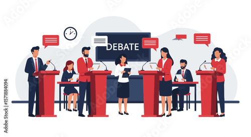 Debate Competition Among Candidates With Audience And Prominent Speakers