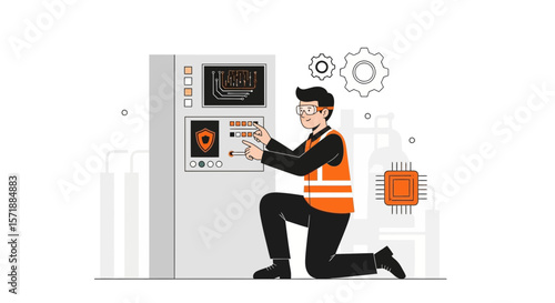 Engineer Performing Diagnostics On Complex Machinery With Industrial Infrastructure