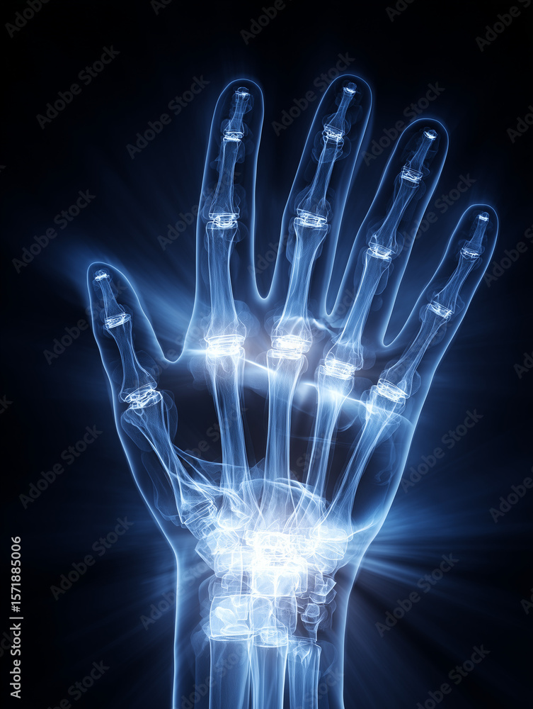 Naklejka premium Glowing hand bones showing joints and tendons