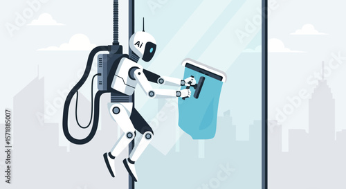 Automated Cleanliness Ai Powered Robot Washing Windows Of A Skyscraper