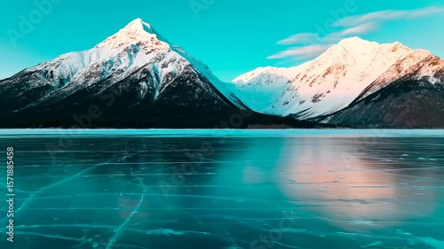 Wallpaper Mural Panoramic view of frozen alpine lake reflecting snow capped mountains, winter scenery Torontodigital.ca