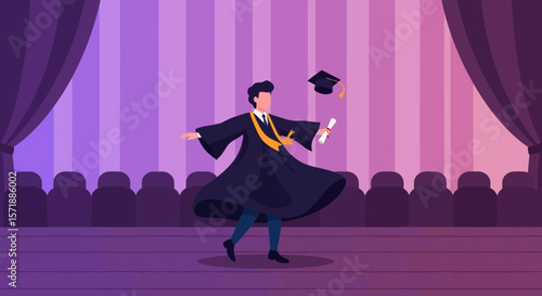 Graduate Celebration Ceremony Tossing Cap With Diploma In Hand Graduation Day Concept