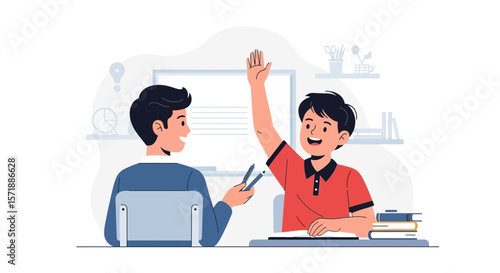 Enthusiastic Student Raising Hand In Class Illustration For Educational Concepts