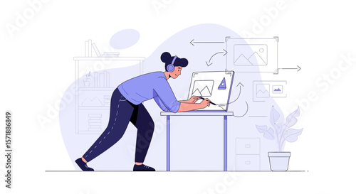 Digital Artist Creating Graphics On Computer At Home Or In A Workspace