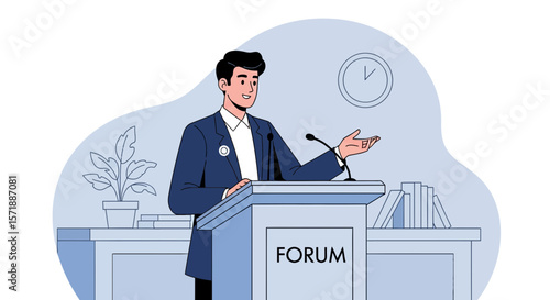 Confident Man Giving Speech At Podium In Public Speaking Event Conference