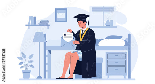 Graduate Student Receiving Acceptance Letter While Working From Home Office