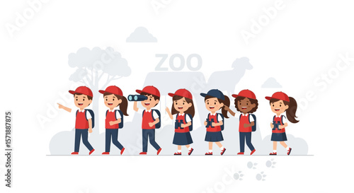 Excited Children Exploring Zoo Together On A School Field Trip Adventure