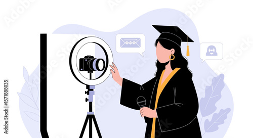 Graduate With Camera And Ring Light Capturing Memories Of Success And Achievement