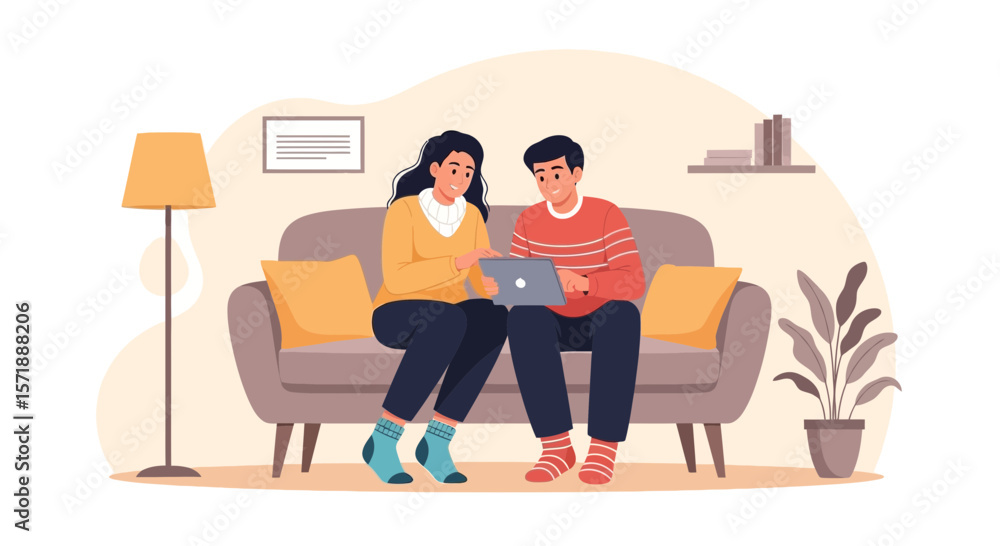 Fototapeta premium Couple Enjoying Leisure Time Using Tablet Device Together On Couch At Home