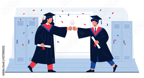 Graduates Fist Bumping In Celebration Of Academic Achievement Vector Design