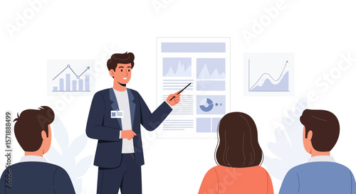 Business Presentation With Charts And Data For Corporate Meeting Attendees