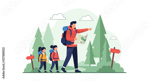 Family Adventure Navigating The Wilderness With Map In Outdoor Exploration Journey