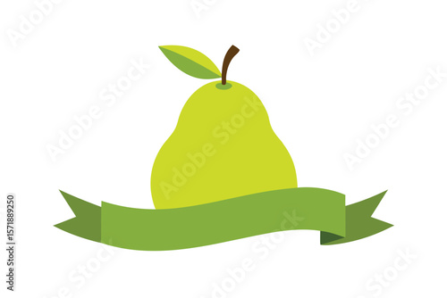 Pear Fruit With Curved Banner On Top On White Background