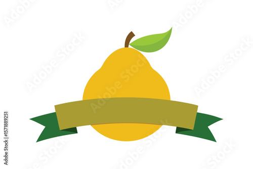 Pear Fruit With Curved Banner On Top On White Background