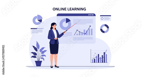 Businesswoman Presenting Financial Analytics Data Online for Training Course
