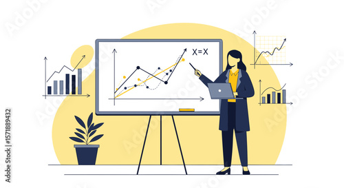 Businesswoman Presenting Statistical Data And Financial Growth Projections Graphically