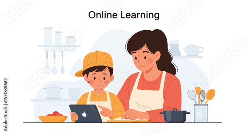 Family Learning New Recipes Via Online Tutorials Together At Home