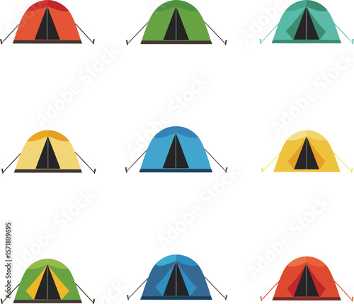 Collection of Colorful Camping Tents. Flat Design Icons.

