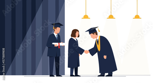 Graduation Ceremony Picturing Moment Of Congratulations And Gifting The Diploma For Student