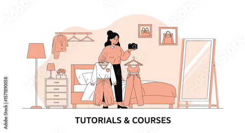 Fashion Blogger Recording Outfit Of The Day Video In Her Bedroom Interior