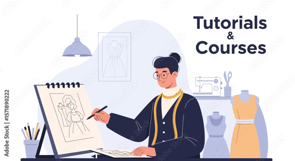 Fashion Designer Creating Dress Sketches For Online Tutorials And Courses Fashion Designer Creating Dress Sketches For Online Tutorials And Courses