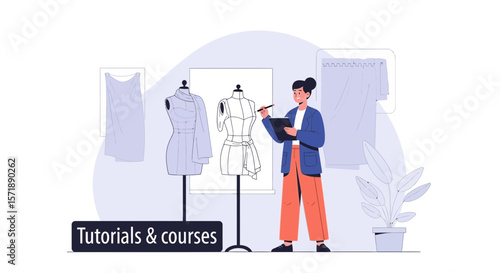 Fashion Designer Creating New Garments Designs In Studio For Online Tutorials