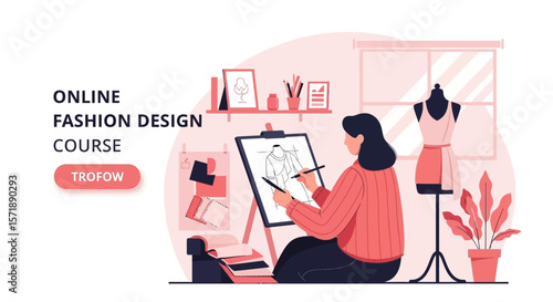 Fashion Designer Creating Sketches For New Collection In Her Studio