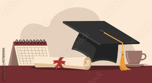 Graduation Day Celebration With Academic Cap And Diploma Still Life Scene